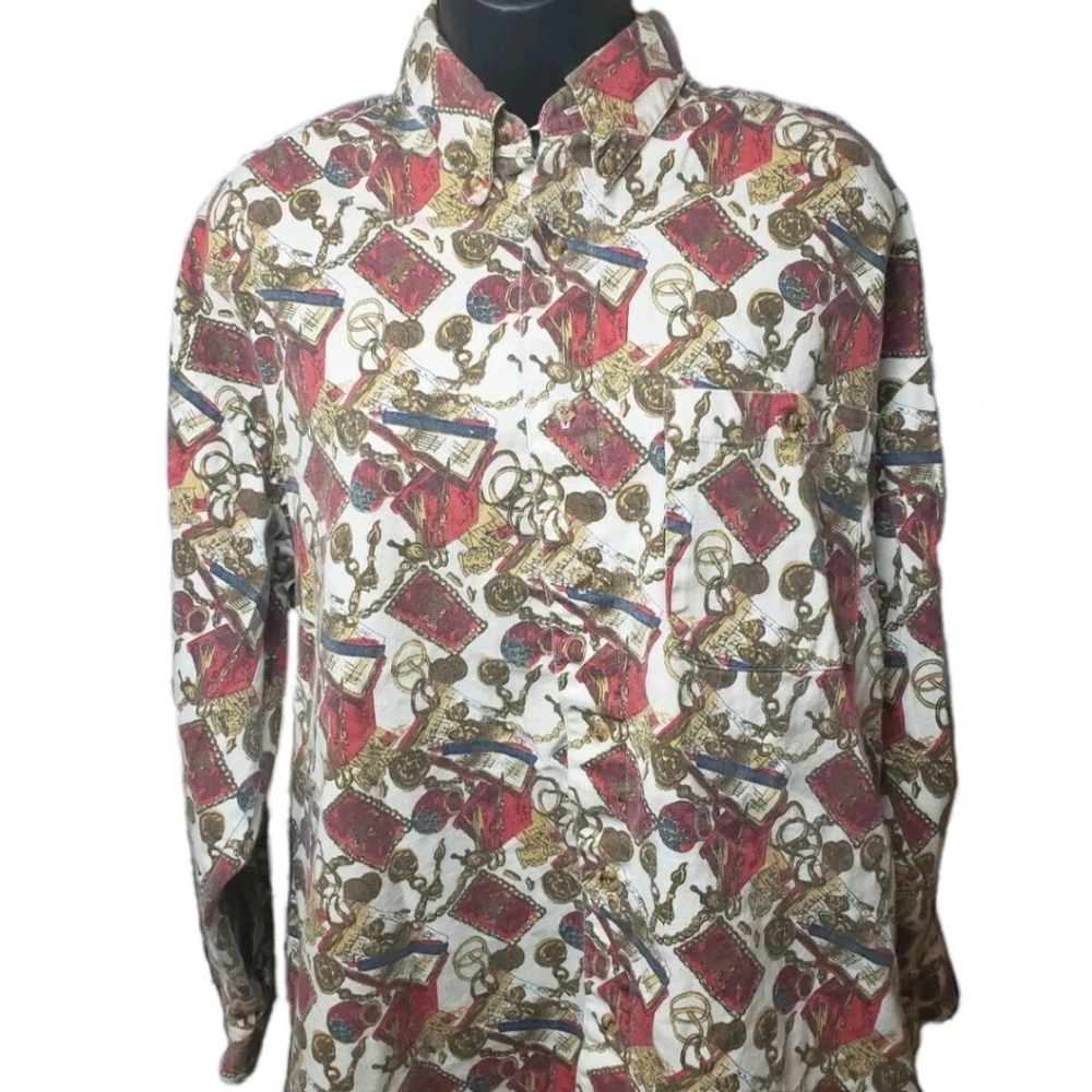 Vintage Hunting Horn Classics Mens Button Up Shirt Size Medium Chest Pocket